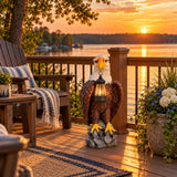 Solar Powered Bald Eagle Statue With Lantern, Outdoor Garden Decor - Black Brown