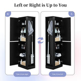Tall Freestanding Bathroom Storage Cabinet With Adjustable Shelves And Side Hooks