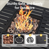 Outdoor 2 In 1 Propane Fire Pit Table With Dual Burners, Lava Rocks And Waterproof Cover - Black