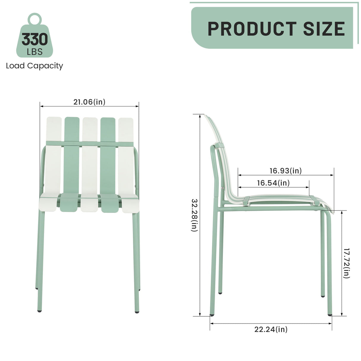 4 Piece Set Of Striped Color Blocking Single Chairs With Long Table - Cream White / Haze Green / White