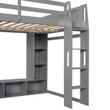 Gaming Loft Bed With Desk, Multi Storage Shelves, LED Lighting, And Hanging Clothes Rack