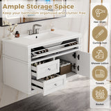 Modern Wall Mounted Floating Cabinet With Double Drawer And Sink