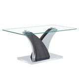 Artistic Rectangular Coffee Table With Tempered Glass Countertop