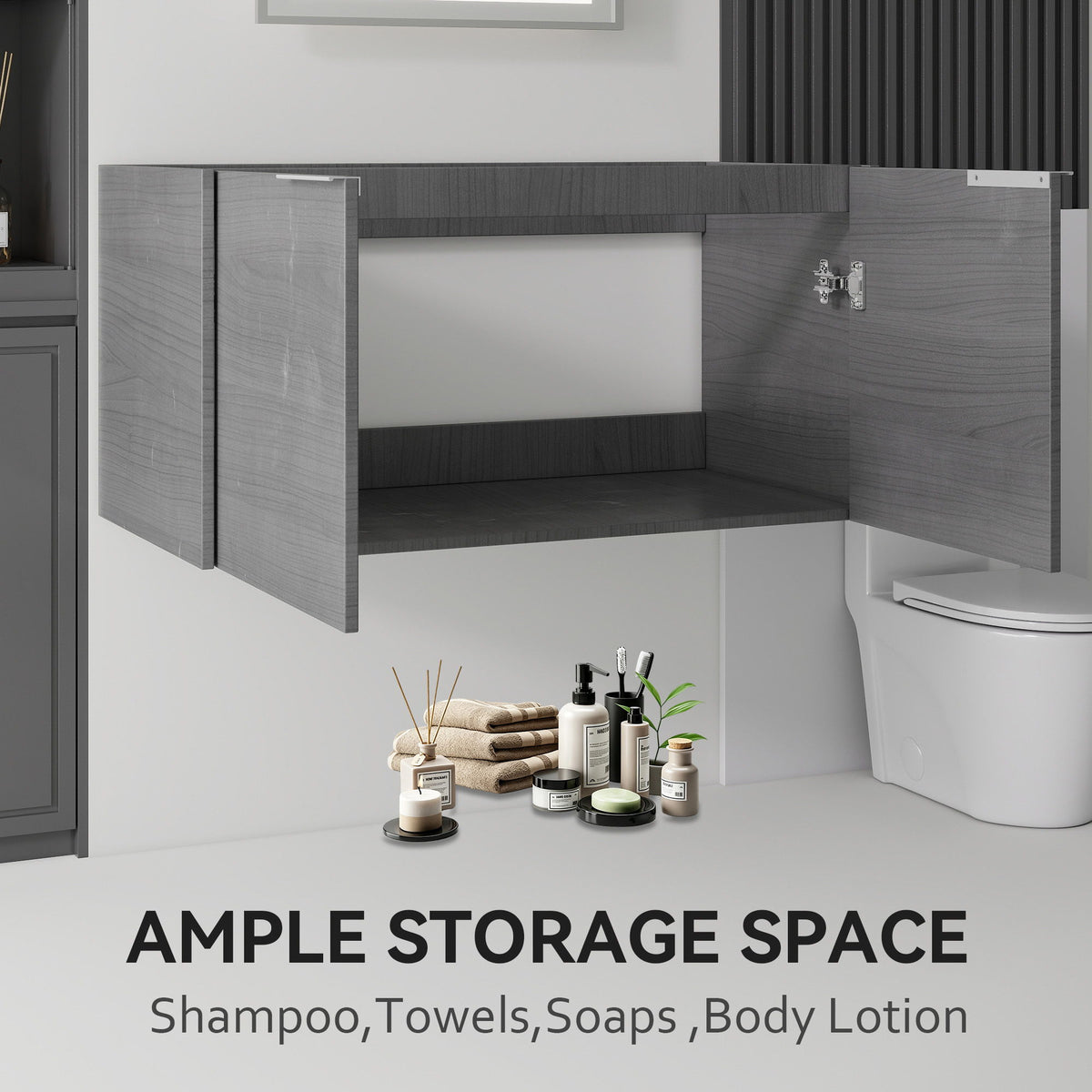 Floating Bathroom Vanity Cabinet With Soft Close Double Doors, Spacious Interior Storage, Wall Mounted, Cabinet Only