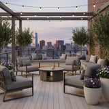Brampton - Powder Coated Metal Round Outdoor Coffee Table With Aluminum Table Top - Gray