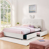 Upholstered Bed With Oversized Rabbit Ear Headboard, LED Lights & 4 Storage Drawers