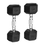 CAP Rubber Hex Dumbbell Set with 15 lb Pairs