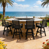 Outdoor Swivel Bar Chair, Ladderback With Wide & Thickened Frame