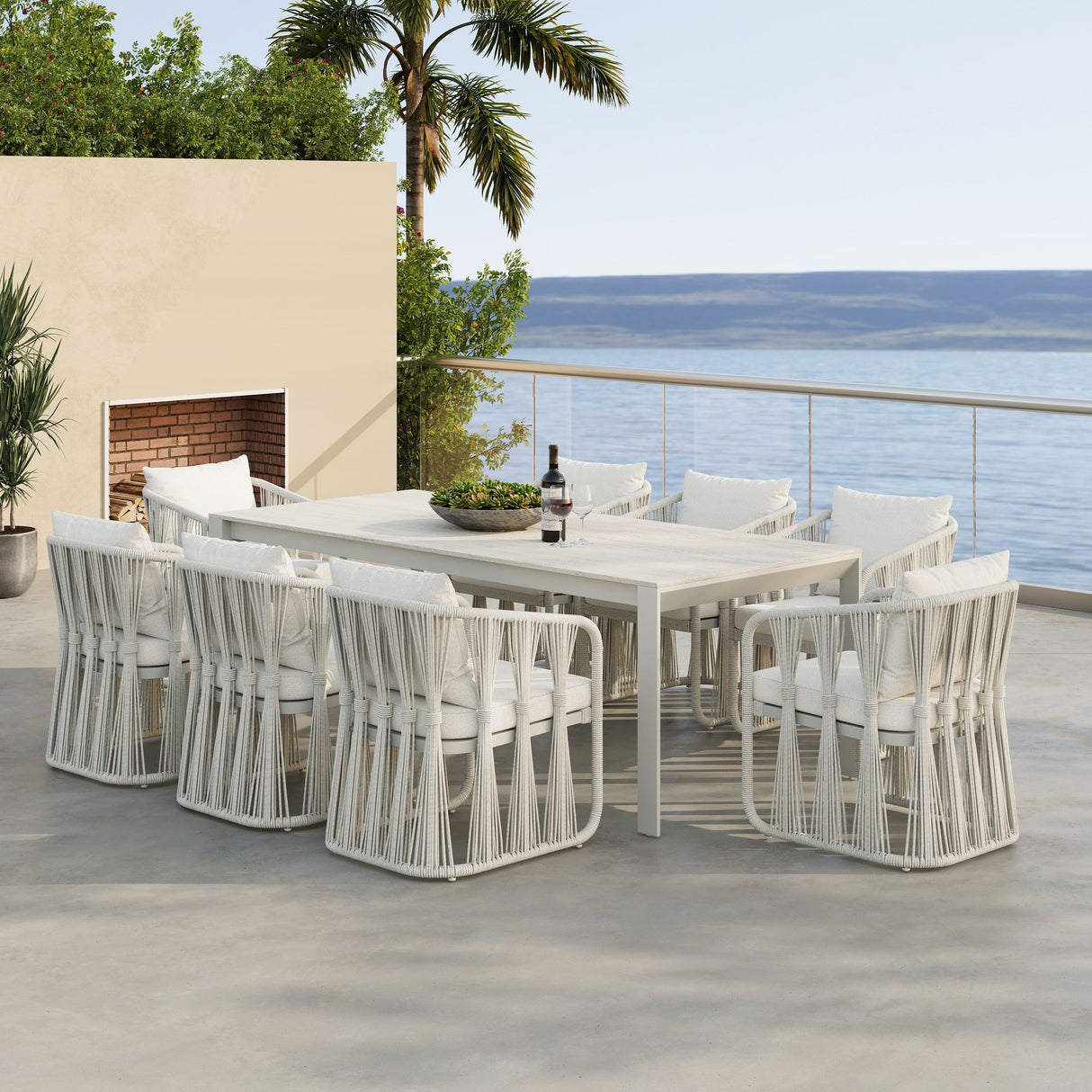 Breeze - Powder Coated Rectangle Metal Outdoor Dining Set With Cushions