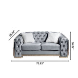 2 Seater Loveseat Sofa With Button Tufted Diamond Grid & 2 Pillows For Living Room