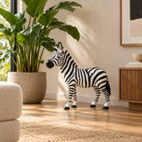 Standing Zebra Garden Statue, Animal Sculpture With 2 Ground Stakes For Outdoor Decor - Black White