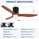 Low Profile Flush Mount Ceiling Fan With Light And Reversible Quiet Motor - Matte Black