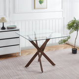 Dining Table With Cross Metal Leg And Tempered Glass, Modern Space Saving Kitchen Table For Living Room Legs, Square Table