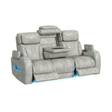 Prime Time - P3 Sofa With Ddt, 3.0 Table, 7 Colors (Led And Cup Holders), Reading Light, Vibration, Speaker, And Heat Massage - Leather Gel Light Gray