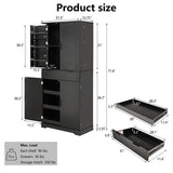 Fluted Kitchen Pantry Cabinet With 3 Keyboard Drawers & 6 Door Shelves Adjustable
