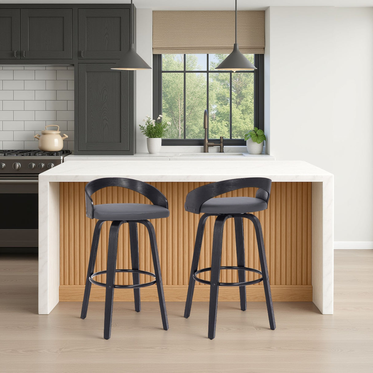 Sonia - 26" Counter Height Swivel Bar Stool - Black Wood