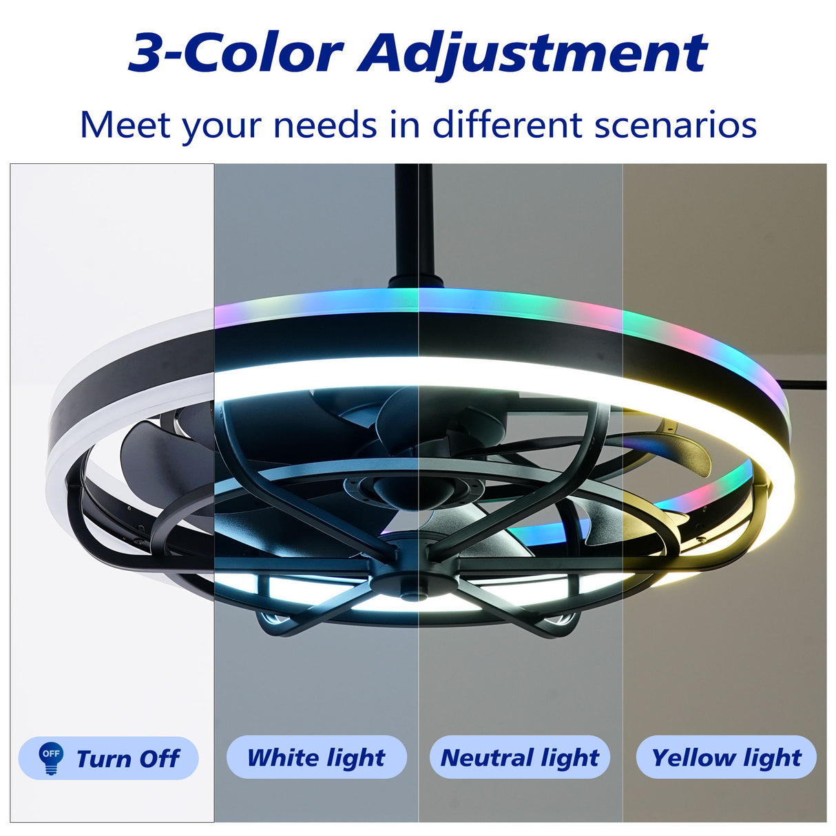 Ceiling Fan Light LED Light Source And Remote Control, 3000 - 6500K Dimmable LED Fan Light, 6 Speeds, For Living Room - Matte Black