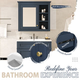 Bathroom Vanity With Top Sink, 2 Doors And 3 Drawers, Freestanding Set With Mirror Cabinet