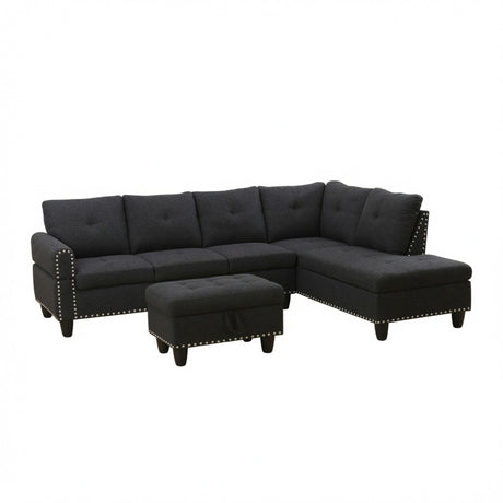 L - Shaped 3 Piece Sectional Sofa With Chaise, Storage Ottoman & Cup Holders