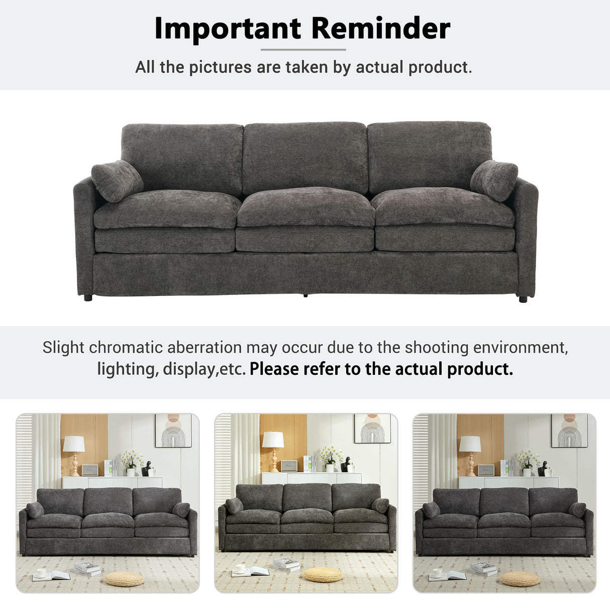 Cozy Upholstered 3 Seater Sofa With Double Cushion