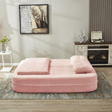 Multi Functional Sectional Sofa Bed With Independent Chaise Lounge And Functional Blanket, Convertible King Size Bed, Deep Seat - Baby Pink