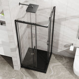 Corner Sliding Shower Door And Shower Base Combo Kit No Drain Kit - Matte Black