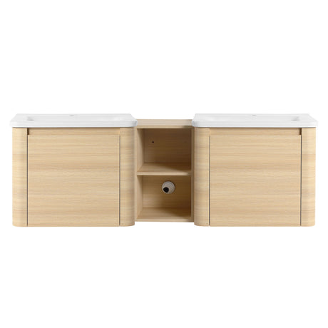 Wall Mounted Bathroom Vanity With Sink And Storage Shelves, Soft Close Doors