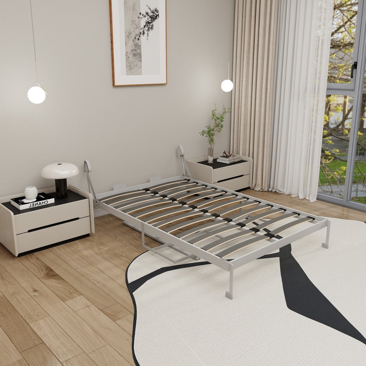 Queen Size Cabinet Wall Bed Mechanism With Desk - Gray
