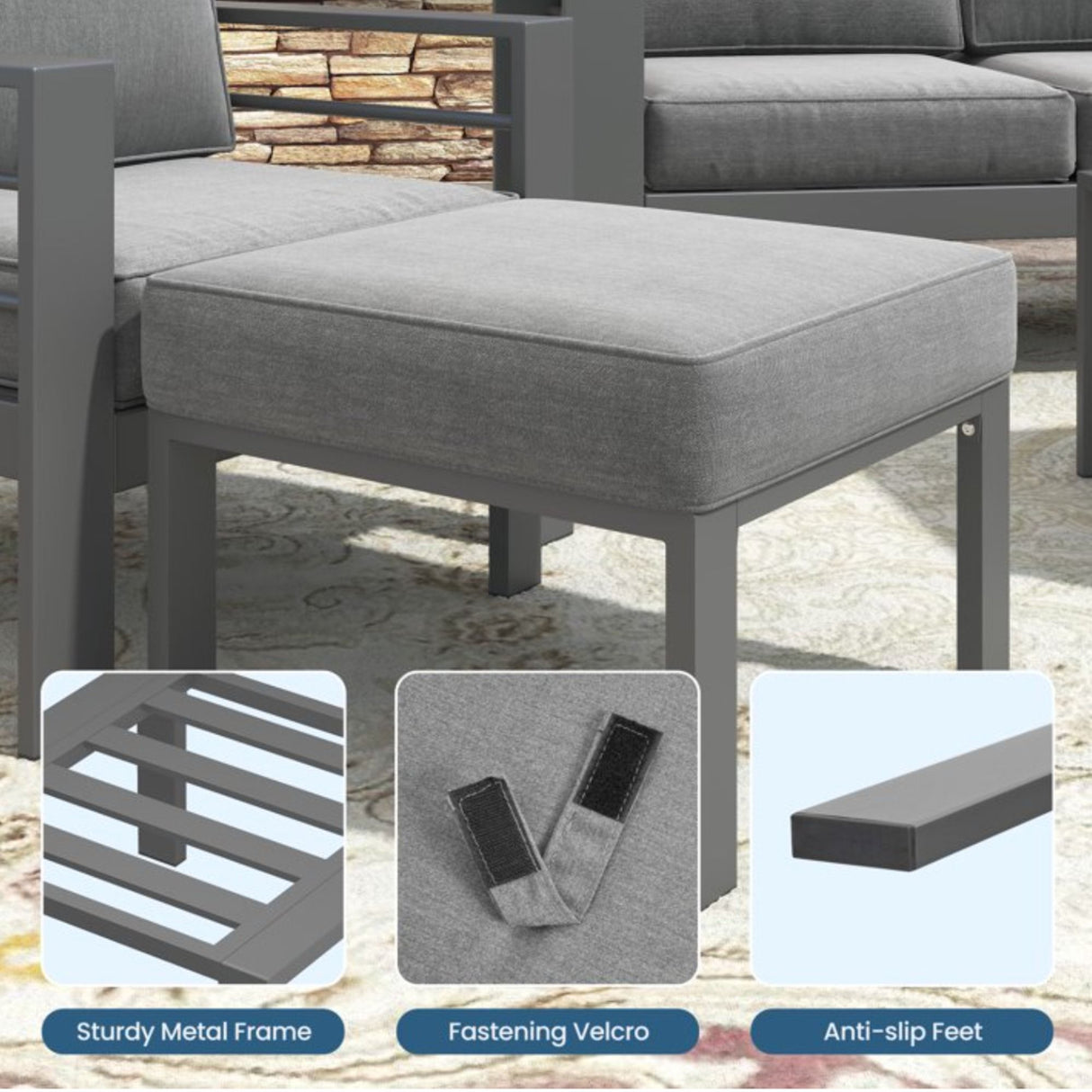 All-Weather Patio Ottomans With Thick Cushions (Set of 2)