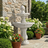 37.4"H 2-Tier White Polyresin Outdoor Water Fountain, Classic Pedestal Cascading Water Feature for Patio Garden Yard Decor