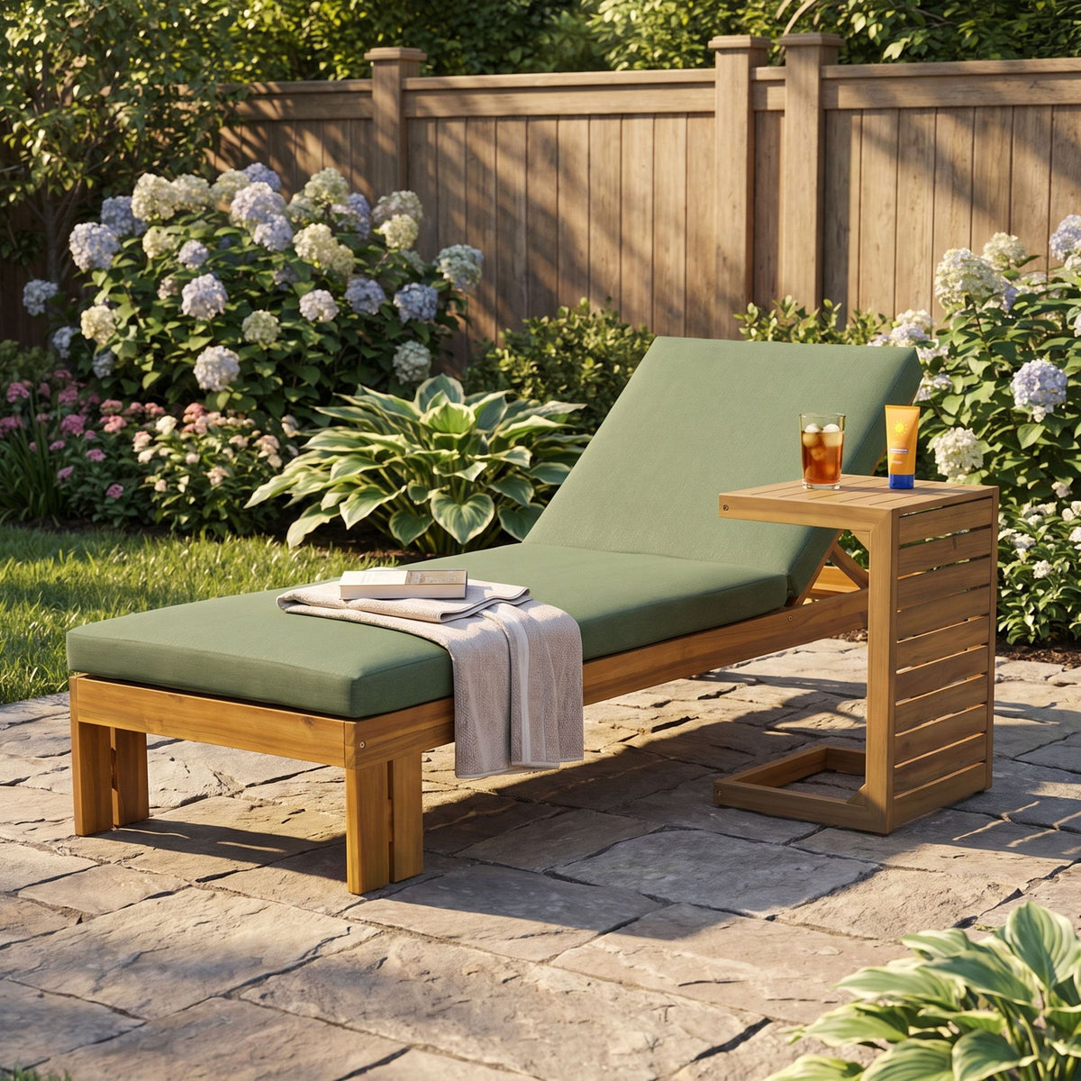 Outdoor Chaise Lounge Set & Side Table, 5 Position Adjustable Patio Recliner
