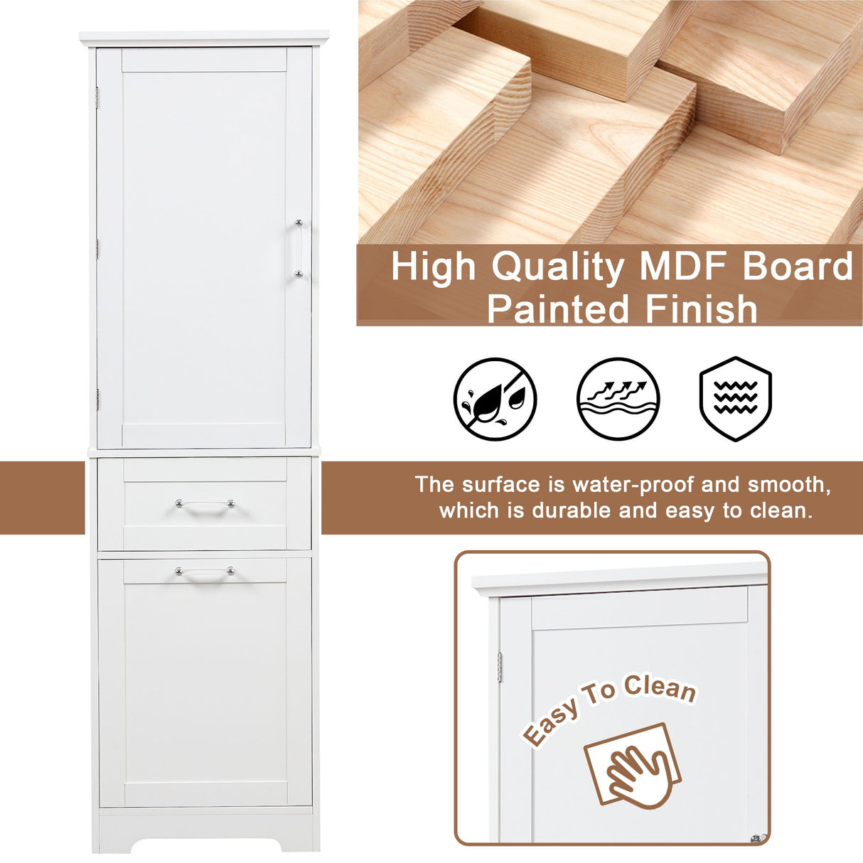 Tall Freestanding Bathroom Storage Cabinet With Adjustable Shelf And 2 Drawers