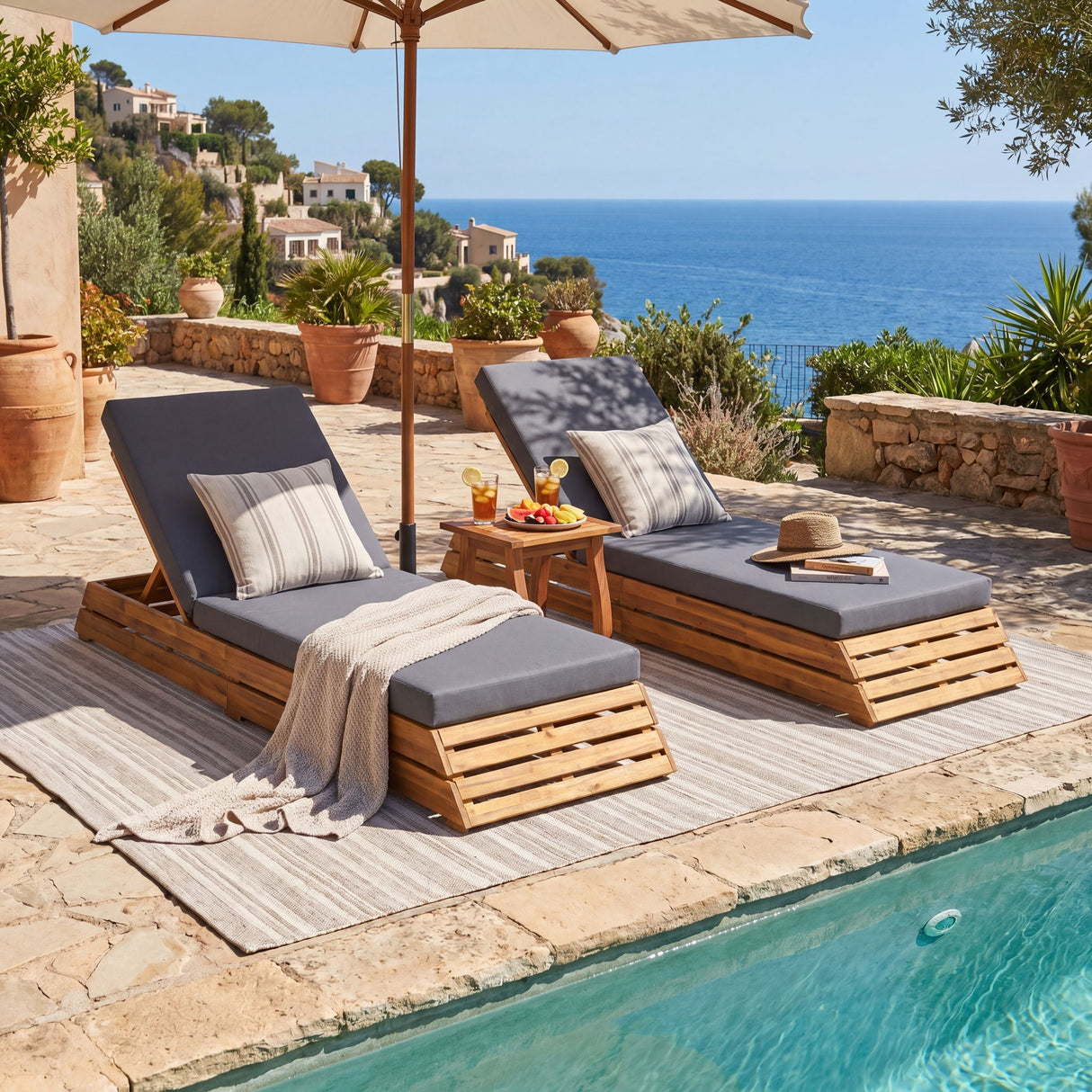 Chaise Lounge Set With 2 Fold Cushion