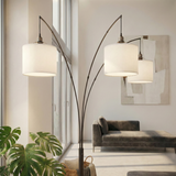Royal 3-Arm Metal Arc Floor Lamp, Oil Rubbed Bonze with Linen Shade, 4 way Rotary Switch