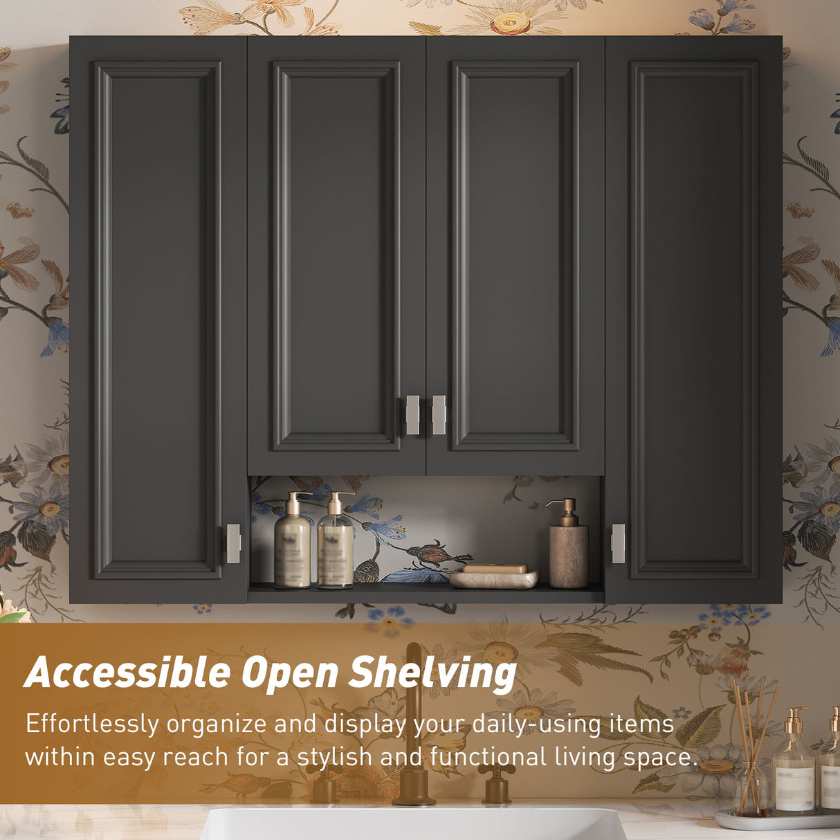Wall Mounted Bathroom Cabinet With 5 Adjustable Shelves