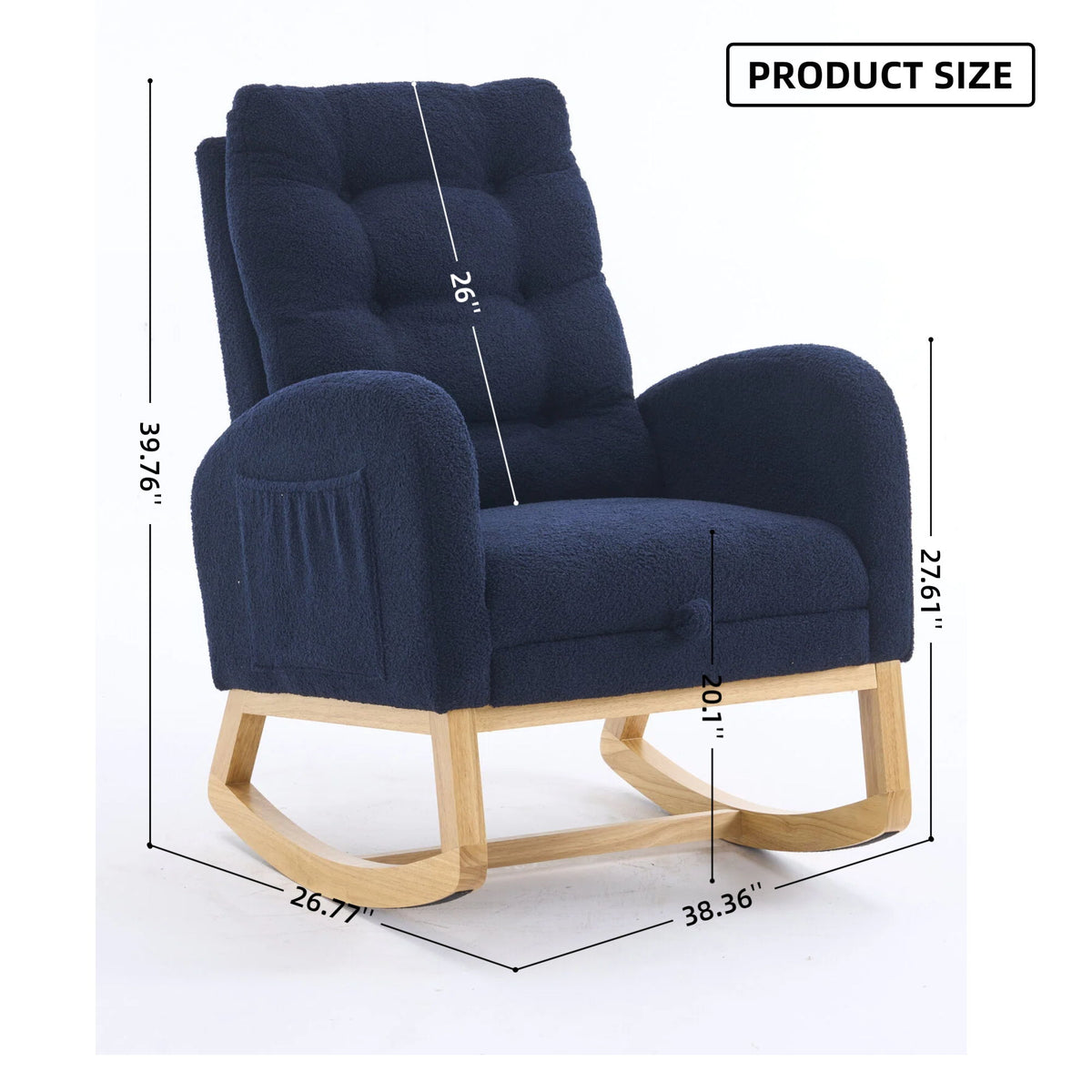 Ly-5104 - Accent Rocking Chair With Footrest & Storage Pocket For Living Room - Blue