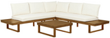 Linon Sea Breeze 4-Piece Beige/Brown Wooden Outdoor Loveseats with Cushions and Corner Table Set