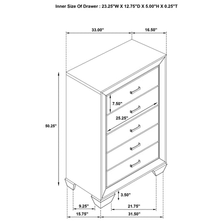 Harrison - 5 Drawer Bedroom Chest - Taupe