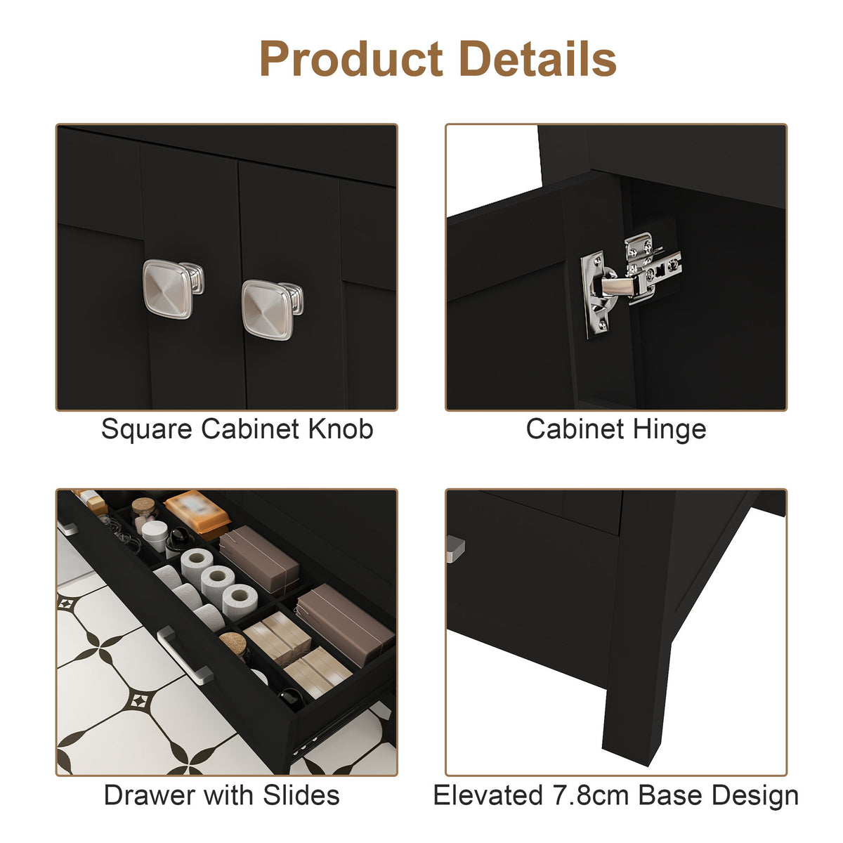 Bathroom Vanity With Soft Close Cabinet, Single Drawer, Sink Not Included - Black