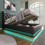 Upholstered Bed, 360 Surround LED Function, Remote Control, Hydraulic Storage Bed With USB, Type-C Charging (Without Mattress)