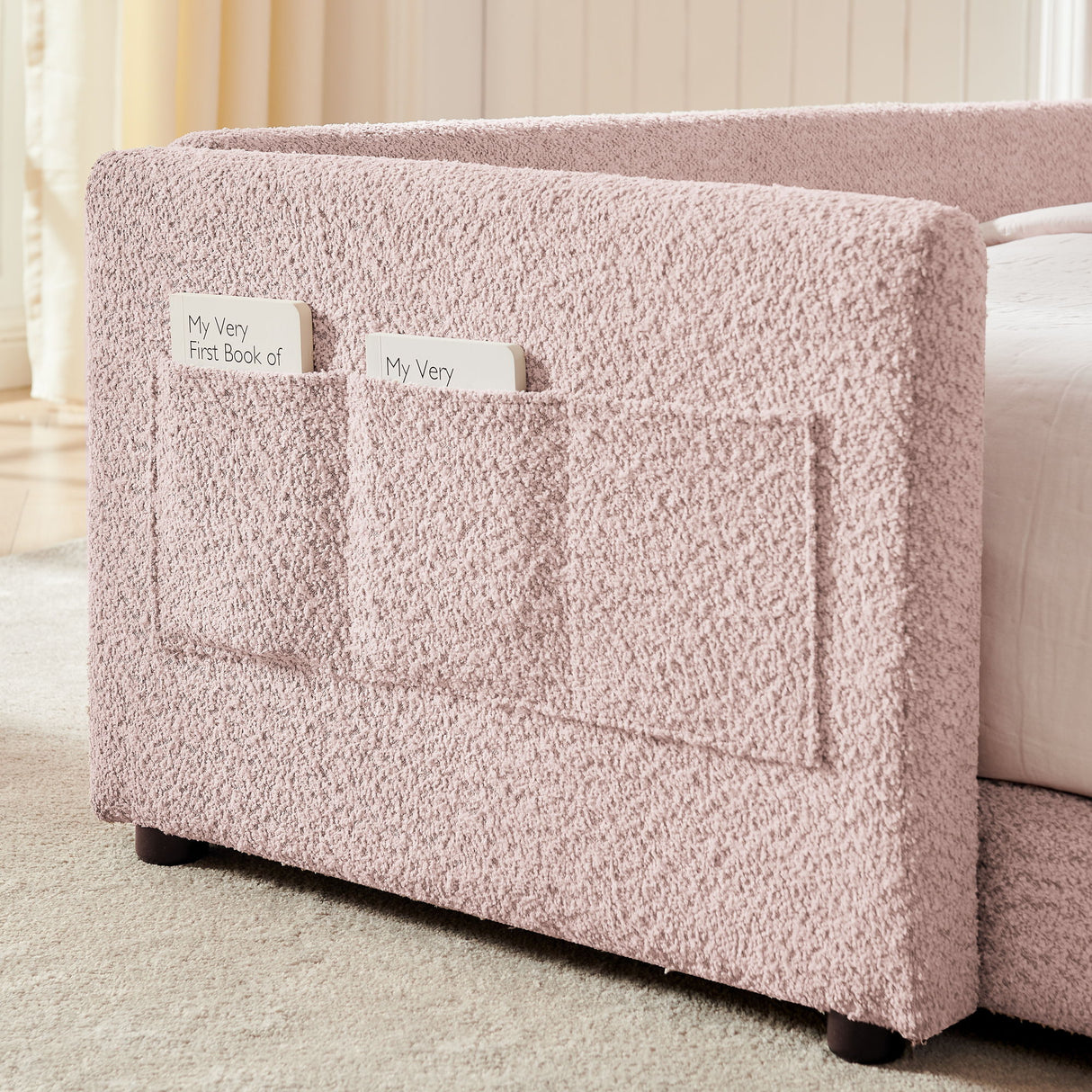 Cute Rabbit Ear Upholstered Platform Bed Frame With Safety Rail