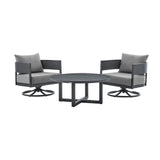 Argiope - 3 Piece Patio Outdoor Swivel Seating Set - Dark Gray Aluminum With Gray Cushions