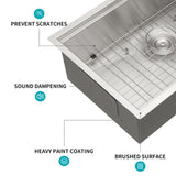 32" Undermount Kitchen Sink Brushed Nickel 16 Gauge Stainless Steel Single Bowl With Ledge Workstation, 32 X 19 X 9 Inch