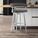 Lorin - 26" Faux Leather And Brushed Stainless Steel Swivel Bar Stool - Gray
