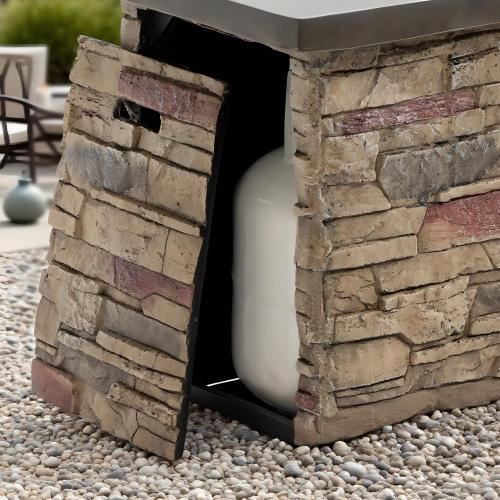 42-Inch Propane Gas Fire Pit Table 50,000 BTU Rectangular Concrete Fire Pit – Beige Multi
