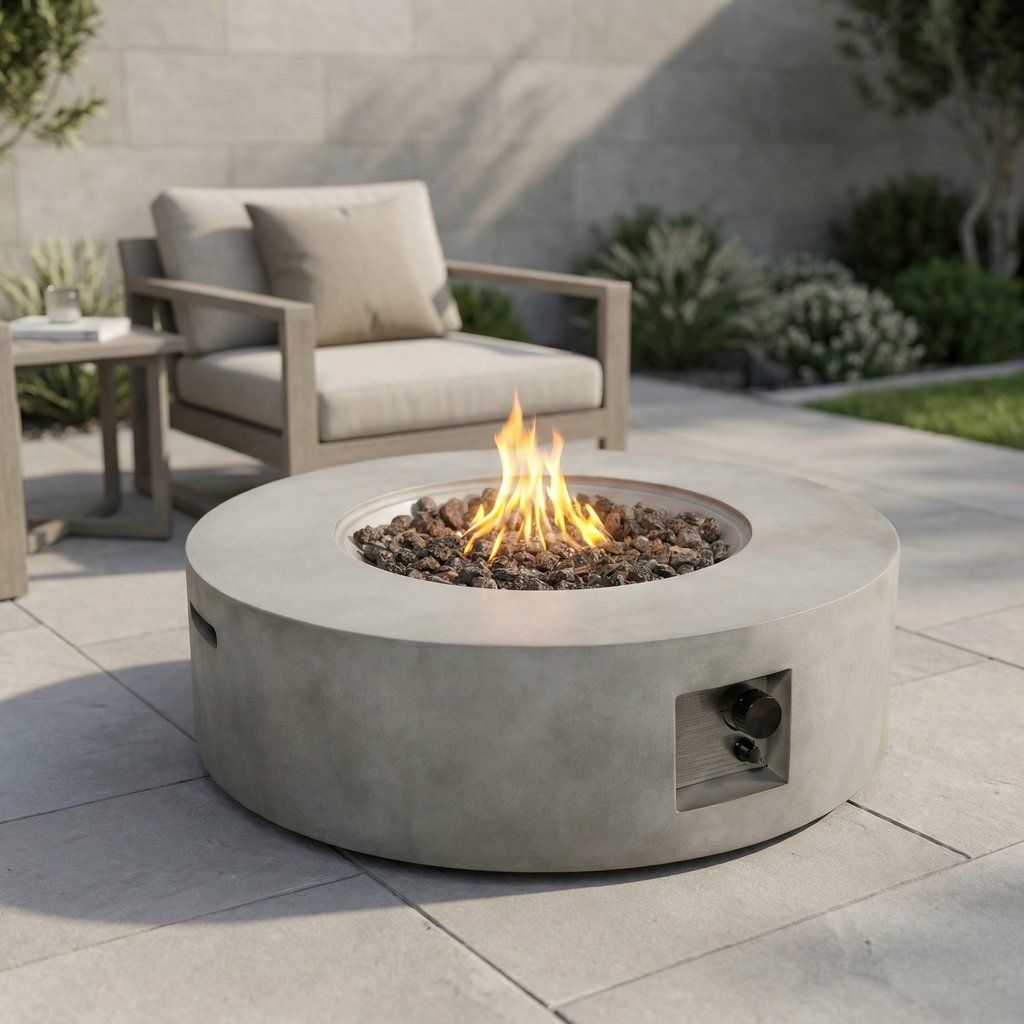 Outdoor Fire Pit Table Garden Hearth Reinforced Concrete 36x12in Gray