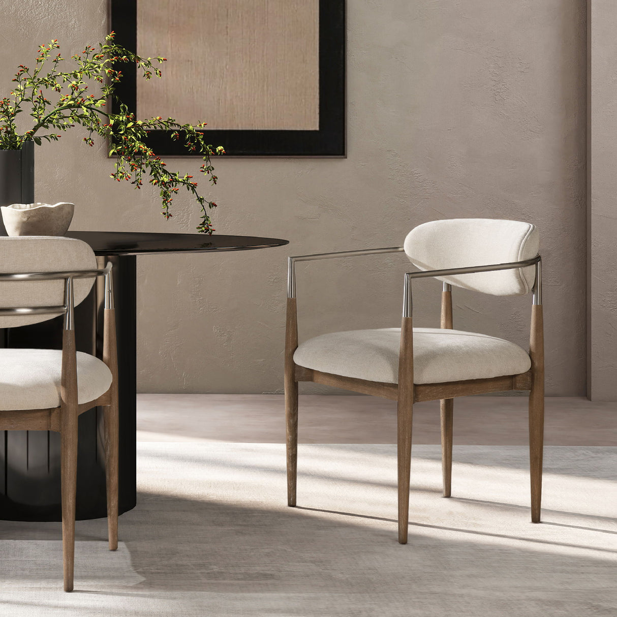 Artemis - Mixed Material Upholstered Dining Arm Chair - Warm White - Arm Chairs - Alpine Outlets