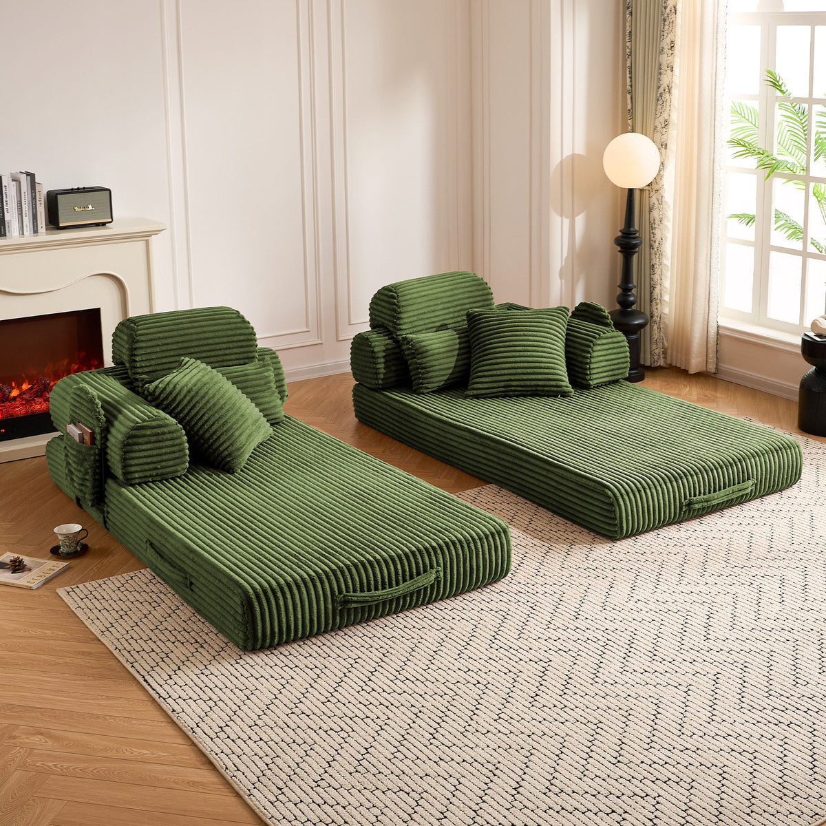 Convertible Sleeper Sofa With & Side Storage Pocket, Foldable Upholstered Couch For Living Room