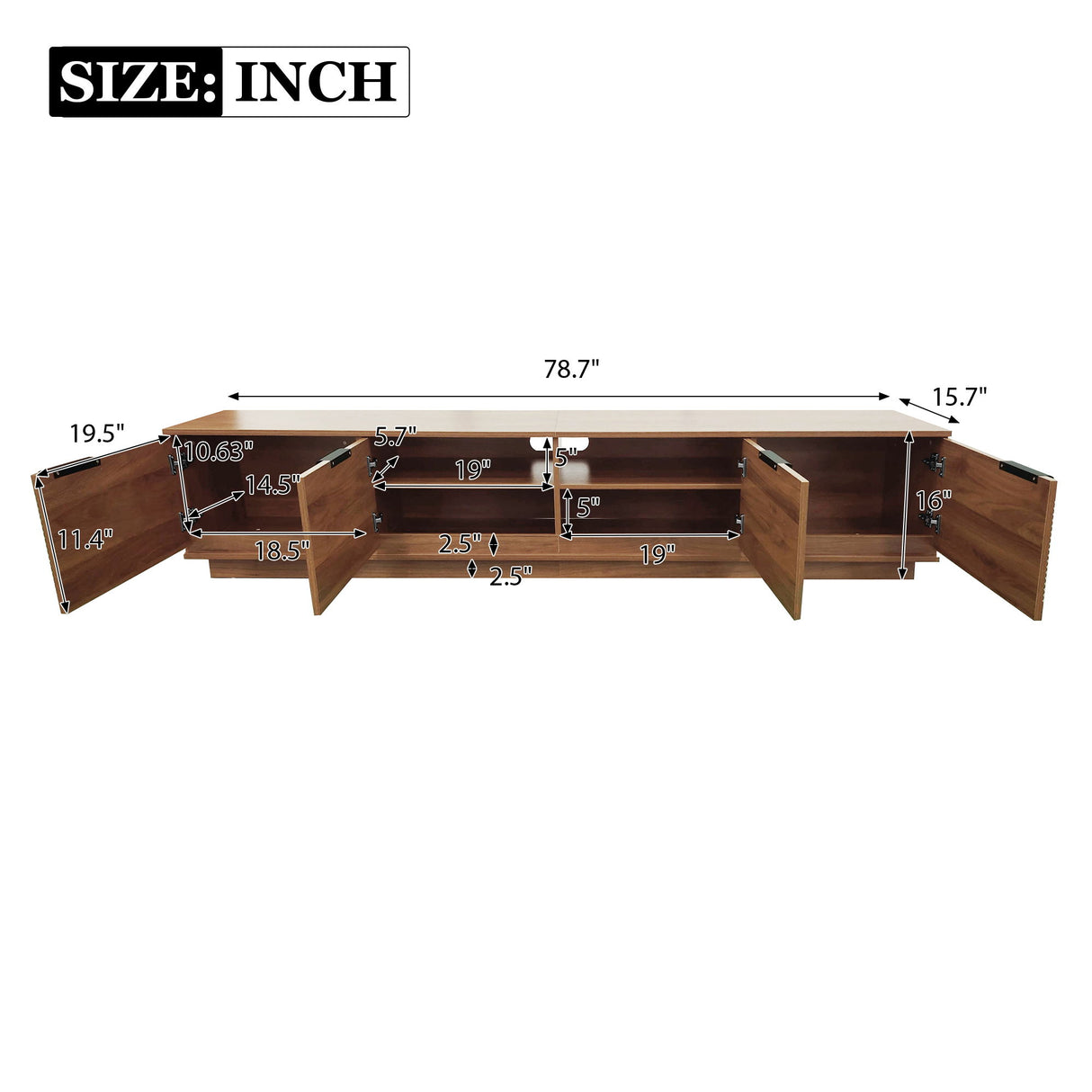 TV Stand, Entertainment Center & Fluted Door & Cable Management, Soft Closing Hinges - Walnut