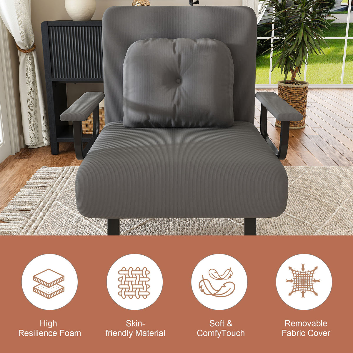 5 In 1 Folding Sofa Bed With 5 Position Adjustable Backrest